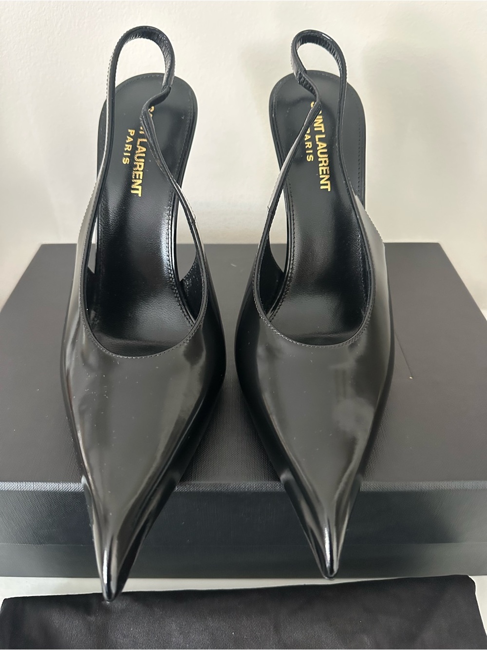 Saint Laurent Black Glazed Leather FAYE 110 PUMPS 39 - Picture 3 of 7